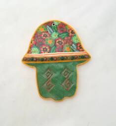 Hamsa Polymer Clay Wall Art, Green Nursery Decor, Kids Room Hanging, Home Blessing, Spiritual Gift - thumbnail 1