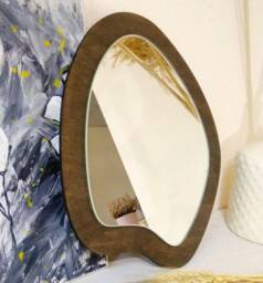 Small Wavy Mirror, Oval Wiggly Funky Wiggle Curvy Irregular Decorative Mirror Wall Decor, Wood Asymmetrical - thumbnail 1