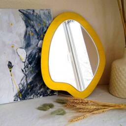 Small Wavy Mirror, Oval Wiggly Funky Wiggle Curvy Irregular Decorative Mirror Wall Decor, Wood Asymmetrical - thumbnail 3