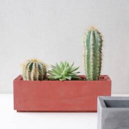 Red Terracotta Concrete Planter Box - Minimalist Pot Succulent Plant Rectangular Nursery - thumbnail 3