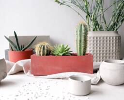Red Terracotta Concrete Planter Box - Minimalist Pot Succulent Plant Rectangular Nursery