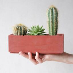Red Terracotta Concrete Planter Box - Minimalist Pot Succulent Plant Rectangular Nursery - thumbnail 2