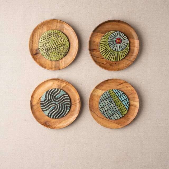 Midcentury Gallery Wall Set Of 4 - Mid Mod Decor Handmade Ceramic & Mosaic Tile Art Made To Order Deep Framed - image 1