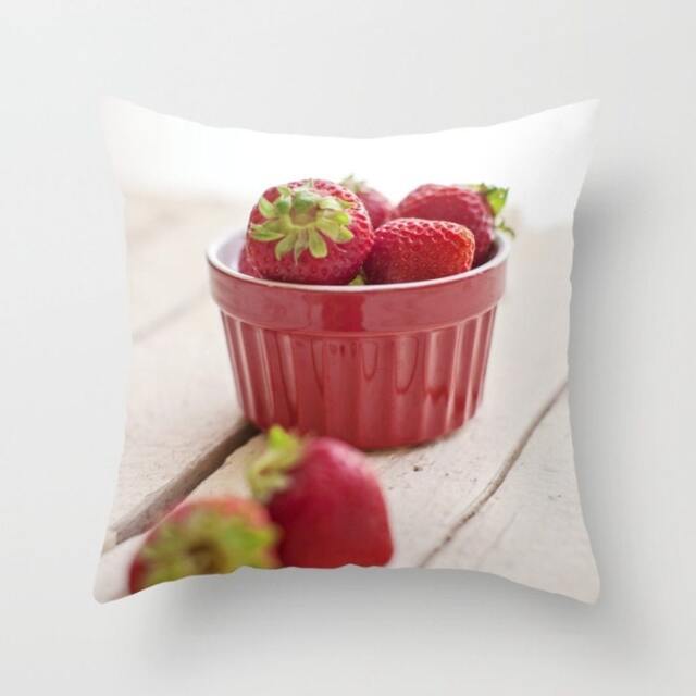 strawberry Red Pillow - Throw Case Food Cover Kitchen White Home Decor - image 1