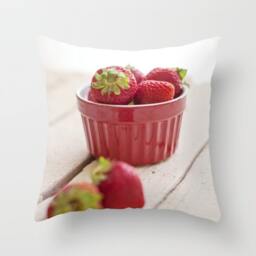 strawberry Red Pillow - Throw Case Food Cover Kitchen White Home Decor - thumbnail 1