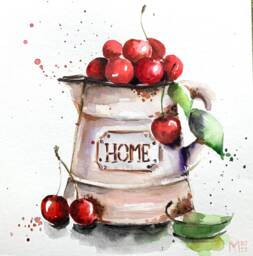 Cherries Original Painting Wall Art Home Decor Hauseearming Gift - thumbnail 1