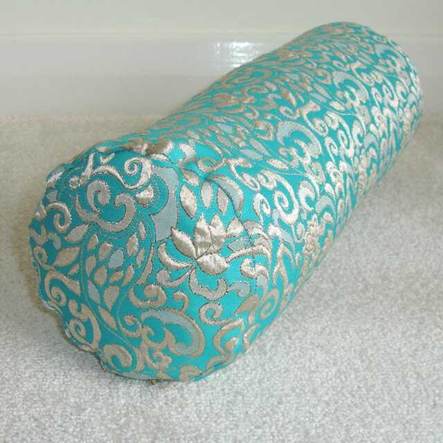 "Turquoise & Gold Brocade Bolster Pillow Cover 6X16 Cylinder Round Ended End Cushion Sham Case 16"" X 6"" 18"" 8" - image 1