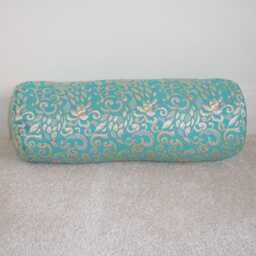 "Turquoise & Gold Brocade Bolster Pillow Cover 6X16 Cylinder Round Ended End Cushion Sham Case 16"" X 6"" 18"" 8" - thumbnail 3