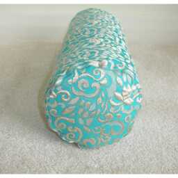 "Turquoise & Gold Brocade Bolster Pillow Cover 6X16 Cylinder Round Ended End Cushion Sham Case 16"" X 6"" 18"" 8" - thumbnail 2