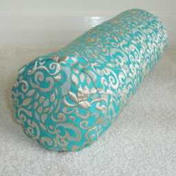 "Turquoise & Gold Brocade Bolster Pillow Cover 6X16 Cylinder Round Ended End Cushion Sham Case 16"" X 6"" 18"" 8" - thumbnail 1