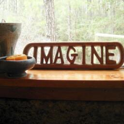 Imagine Wood Carving, Musical Peace Quote Wall Hanging, Inspirational Words Teacher Gift Hippie Carved Art, Creativity Person - thumbnail 2