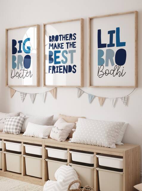 Set Of 3 Brother Bedroom Prints, Sibling Big Bro Lil Bro, Boys Wall Art, Decor, Kids - image 1