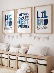 Set Of 3 Brother Bedroom Prints, Sibling Big Bro Lil Bro, Boys Wall Art, Decor, Kids - thumbnail 1