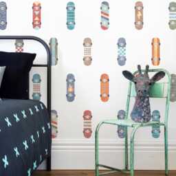 Skateboard Wall Decals - Removable, Reusable Stickers Skater Nursery Decor, Kids Room Watercolor Art, Boy Decor - thumbnail 1