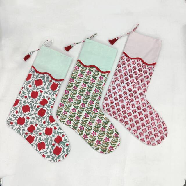 Christmas Scalloped Piping Stocking, Decorative, Geometric Printed Brown Stockings, Xmas Rustic Stocking - image 1