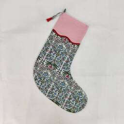 Christmas Scalloped Piping Stocking, Decorative, Geometric Printed Brown Stockings, Xmas Rustic Stocking - thumbnail 3