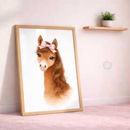 Girls Nursery Horse Print Set - Personalised Pink Bow Prints, Girl Bedroom Wall Art Decor - thumbnail 3
