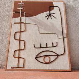 Hand Woven Wall Hanging Gaia Framed Work With Eye Icon, Boho Earth Tones Tapestry - 65x85 cm - thumbnail 2