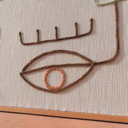 Hand Woven Wall Hanging Gaia Framed Work With Eye Icon, Boho Earthy Tapestry - thumbnail 4