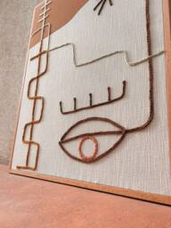 Hand Woven Wall Hanging Gaia Framed Work With Eye Icon, Boho Earth Tones Tapestry - 65x85 cm