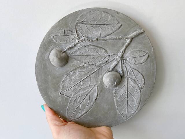 Tile Apple Tree Cast Concrete. Botanical Decorative Unique Plaster Wall Art Fram?? Wood Concrete Impression Pressed Flowers Eco Friendly - image 1