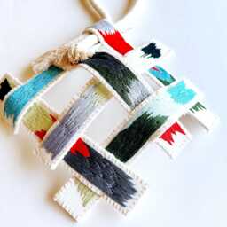 Hand Embroidered Fiber Art Wall Hanging Abstract Textile Decor - thumbnail 3
