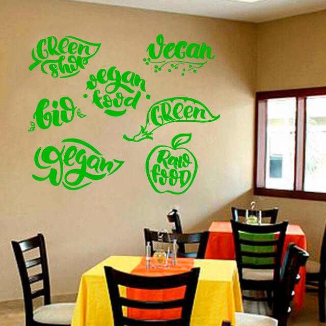 Vegan Restaurant Wall Decals Removable Vinyl Leaf Decor 1848 - image 1