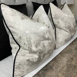 Pillow Cover, Champagne Cushion Designer Cover Clarke & Tessere Fabric, Black Piped - Metallic Natural - thumbnail 1