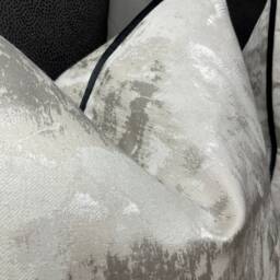 Pillow Cover, Champagne Cushion Designer Cover Clarke & Tessere Fabric, Black Piped - Metallic Natural - thumbnail 4