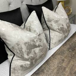 Pillow Cover, Champagne Cushion Designer Cover Clarke & Tessere Fabric, Black Piped - Metallic Natural - thumbnail 3