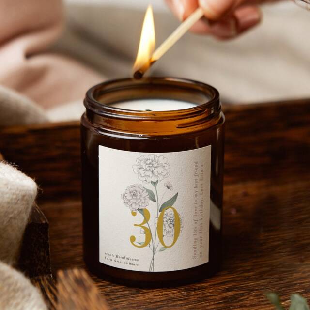 Personalised 30Th Birthday Candle Floral Soy Wax Apothecary Jar - image 1