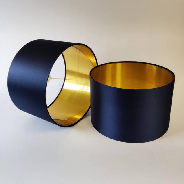 Midnight Blue Lampshade in Satin With Gold Lining - image 1