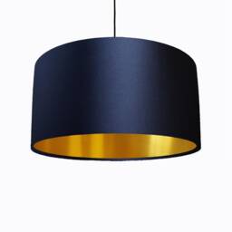 Midnight Blue Lampshade in Satin With Gold Lining - thumbnail 2
