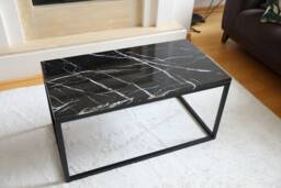 Nero Marquina Marble Coffee Table Modern Iron Legs, Minimalist Furniture - thumbnail 1