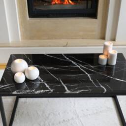 Nero Marquina Marble Coffee Table Modern Iron Legs, Minimalist Furniture - thumbnail 2