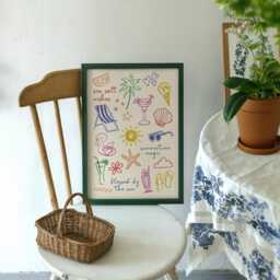 Summer Doodles Print Retro Colorful Illustration, Tropical Art - thumbnail 2