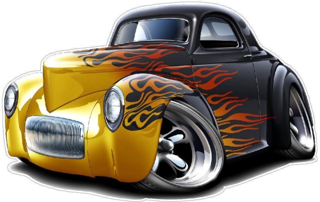 1940 Willys Car Flames Wall Decal Vintage Cartoon Vinyl Sticker - image 1