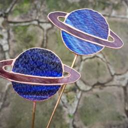 Planet Stained Glass Plant Stakes// Space Decor, Lovers, Gift For Solar System, Quirky Decor - thumbnail 3
