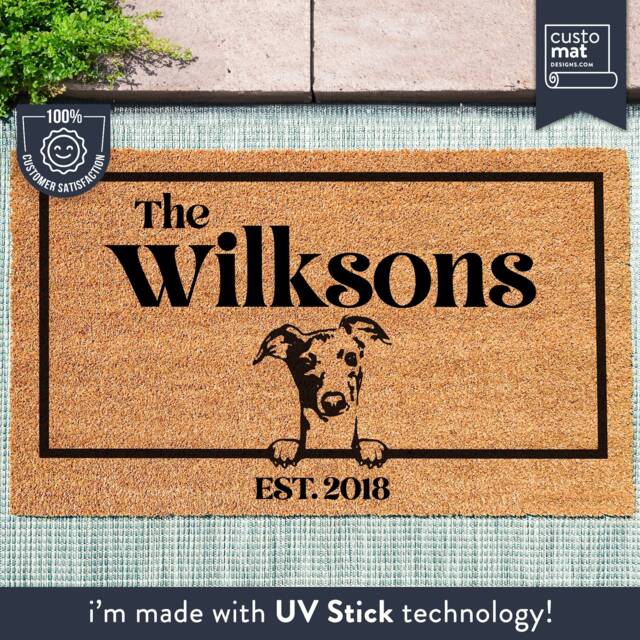 Greyhound Dog Door Mat - Doormat- Custom Pet Breed Personalized Animal Doormat Couples Gift New Home - image 1