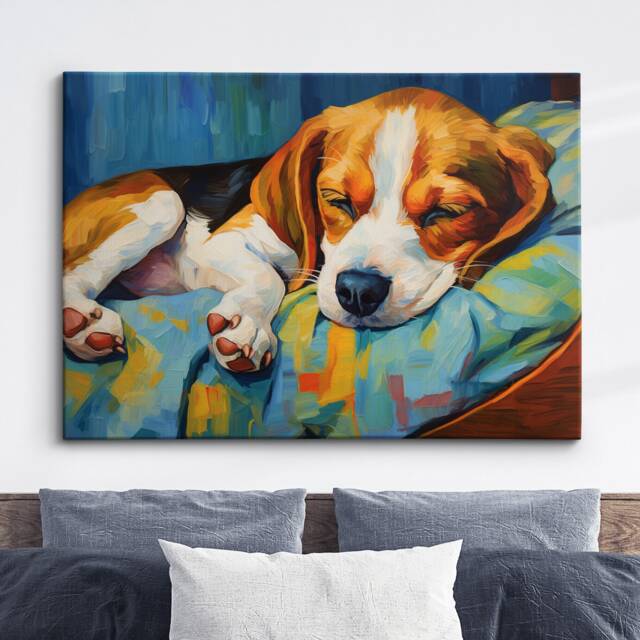 Baby Beagle Abstract Dog Puppy Pet Animal Oil Painting Splatter Wall Art, Framed Canvas Poster Print, Home Kitchen Office Room Decor, Gifts - image 1