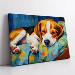 Baby Beagle Abstract Dog Puppy Pet Animal Oil Painting Splatter Wall Art, Framed Canvas Poster Print, Home Kitchen Office Room Decor, Gifts - thumbnail 2