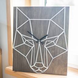 Geometric Wolf Wooden Wall Clock Modern Animal Decor - 16.9x14 - thumbnail 2