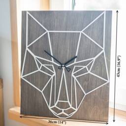 Geometric Wolf Wooden Wall Clock Modern Animal Decor - 16.9x14 - thumbnail 3