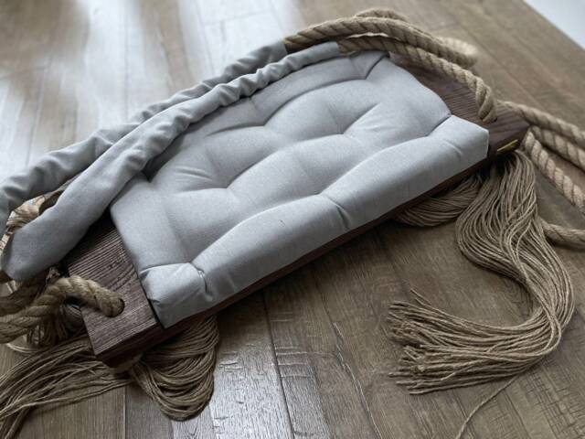 Extra Large Wooden Swing Luxury Quilted Seat, Natural Rope - image 1