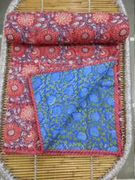 Hand Block Print Cotton Quilt Reversible Floral Ac Blanket - thumbnail 1