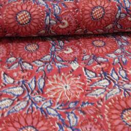 Hand Block Print Cotton Quilt Reversible Floral Ac Blanket - thumbnail 2