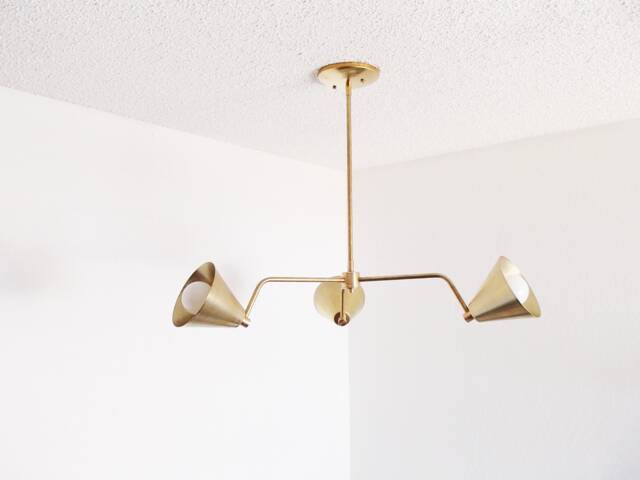 Brass Modern Chandelier - Teacup Pendant Cone Shades Dining Room Lighting Contemporary Rustic Farmhouse Living Ul Listed - image 1