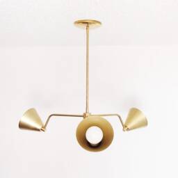 Brass Modern Chandelier - Teacup Pendant Cone Shades Dining Room Lighting Contemporary Rustic Farmhouse Living Ul Listed - thumbnail 2