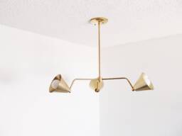 Brass Modern Chandelier - Teacup Pendant Cone Shades Dining Room Lighting Contemporary Rustic Farmhouse Living Ul Listed - thumbnail 1