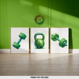 Green Home Gym Prints - 3 Fitness Posters - Minimalist Watercolour Design Sports Motivation Poster Athlete Decor Wall Art Gift - thumbnail 1